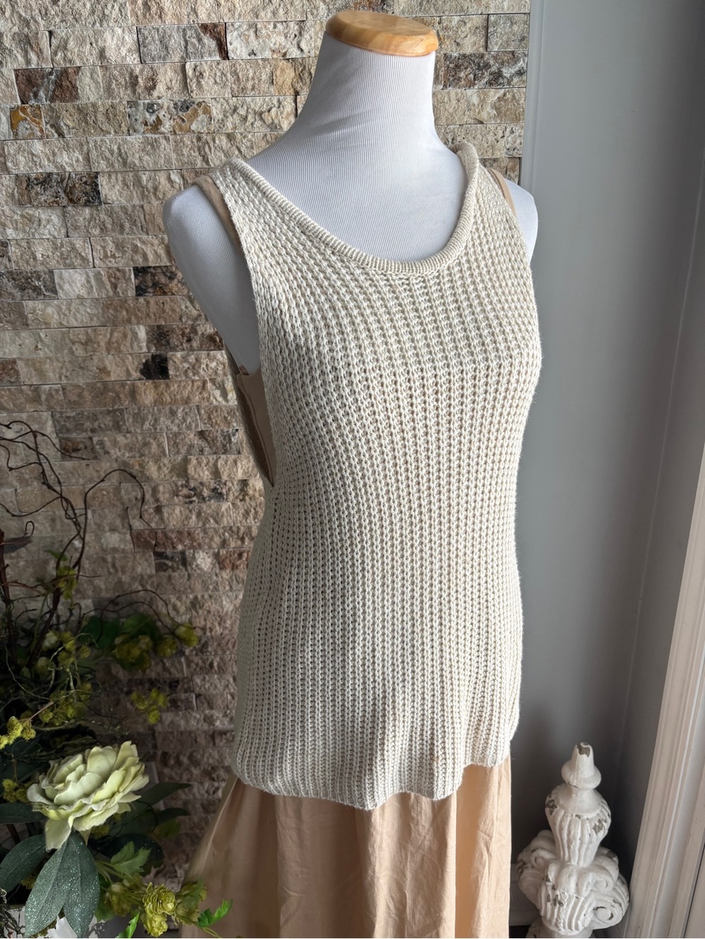 Cream Sleeveless Knit Tank Top - Lightweight Women's Layering Tank